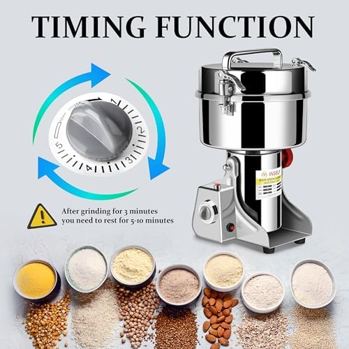 Grain Mill Grinder 2000g High Speed Food Grain Mill Stainless Steel Seeds Flour Nut Wheat Corn Spices & Seasonings Dry Grinder Electric Machine Grinder for Kitchen - Image 5