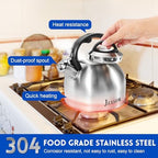 Tea Kettle Stovetop - Food Grade Stainless Steel Whistling Tea Pot with Ergonomic Handle, Unique Button Control Kettle Outlet, Can Be Used in the Kitchen or Camping, 3.1 Q/3L - Image 3