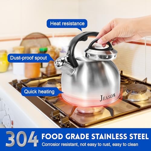 Tea Kettle Stovetop - Food Grade Stainless Steel Whistling Tea Pot with Ergonomic Handle, Unique Button Control Kettle Outlet, Can Be Used in the Kitchen or Camping, 3.1 Q/3L - Image 3