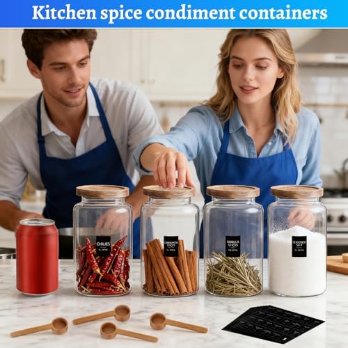 Glass Storage Jar with Bamboo Lids Spoons Glass Coffee Canister Borosilicate Glass Food Container for Coffee Beans Nut Pasta Sugar Candy Spice Rice Loose Tea (2800/94oz-2pack) - Image 4