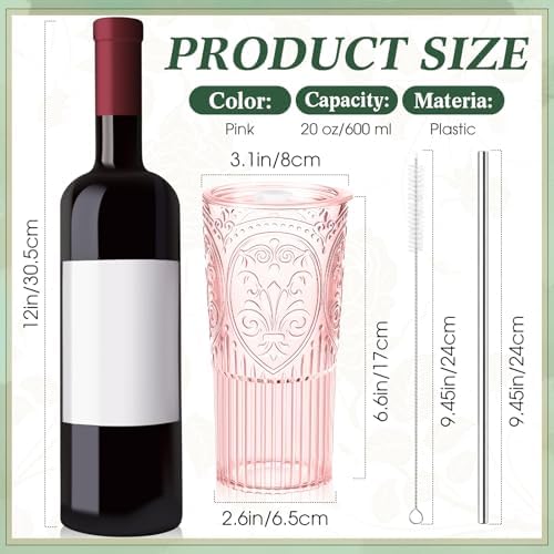 8 Set Vintage Tumbler with Lid and Straw, Iced Coffee Cup, Pink - Image 2