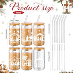 Fulmoon 6 Pcs 16 oz Nativity Scene Christmas Glass Cups with Lid and Straw - Image 3