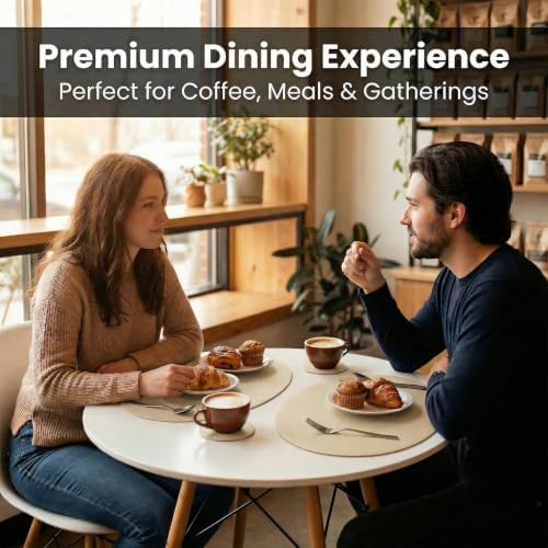 Premium Oval Faux Leather Placemat & Coaster Set with Innovative Cork-Look Printed Base，4/6/8-Piece Sets & 8 Colors，Non-Slip Dining Table Mats for Kitchen Dining - Image 2