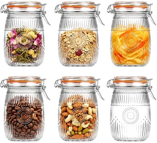 Amzcku Wide Mouth Vintage Mason Jars with Airtight Lid 32oz Canister 6-Pack by Amzcku