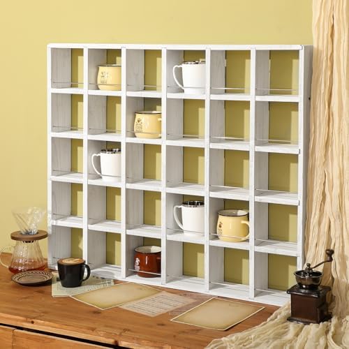 Kigley Oversize Coffee Mug Display Rack Wooden Shelves Rustic Shot Glass Display Case Travel Mug Shelf Wall Mounted Rack Holder Shadow Box(5 x 6,White) by Kigley