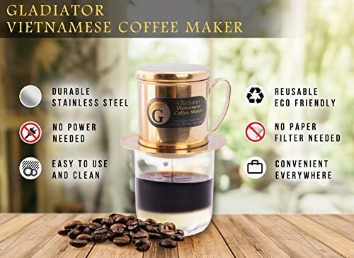Vietnamese Coffee Maker Filter Phin, Small French Press Portable Cup, Single Serve Coffee Makers, Gift for coffee lovers (Gold, 1) - Image 6