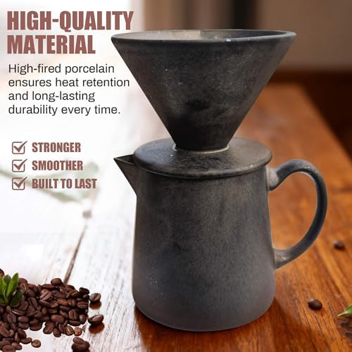 Ceramic Pour Over Coffee Maker Dripper - Uses Standard #2 & #4 Paper Filters, 450ml/15oz, Rusty, Barista Style for Home & Office - Image 3
