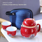 SHELFLOVER Beautiful Tea Mug Portable Set, White Porcelain Easy to Clean Keep Tea Hot Long, Easy Carried Travel/Office/Home Drink, Cute Cat, Red, 10oz - Image 3