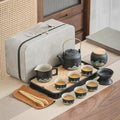 Chinese Gongfu Tea Set tea kit, Tea Gift sets,15-Piece Ceramic Tea Service with Teapot, 6 Cups, Storage Jar, Tea Tray, Black and Teal Mountain Design with Gray Travel Case by simeiton