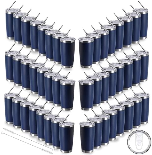 20oz insulted tumblers stainless steel cup Tumbler Bulk with push Lid, and metal straw powder coated coffee cup for cold and hot drinking (48, navy blue) by Unknown