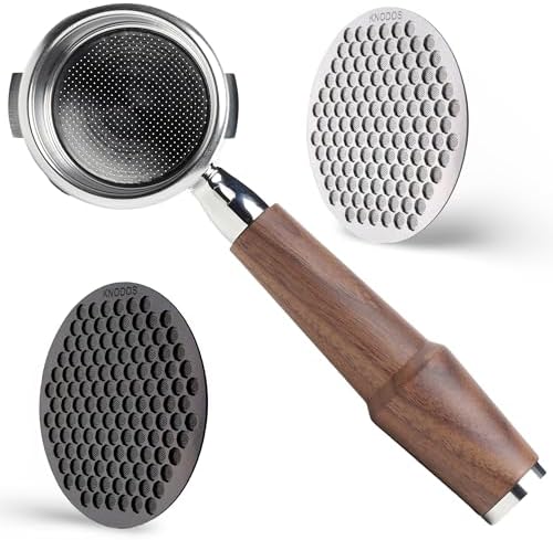 58mm Bottomless Portafilter Set for Gaggia - Includes Walnut Bottomless Portafilter, Stainless Steel Puck Screens in Black & Silver by KNODOS