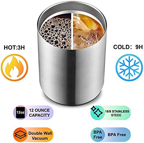 MEWAY 12 oz Lowball, Tumbler Stainless Steel Double Wall Vacuum Insulated Mug with Straw and Lid, Cleaning Brush ，Durable Powder Coated Insulated Coffee Cup for Cold & Hot Drinks (Silver,4 pack) - Image 5