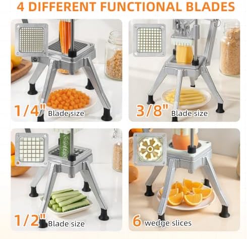 Commercial Vegetable Chopper, Heavy Duty Professional Fruit Dicer with 1/4" Replacement Blade, Stainless Steel French Fry Cutter, Fruit Slicer for Tomato Peppers Potato Mushroom - Image 4