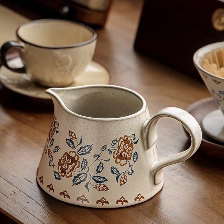 Vintage Ceramic Pour Over Coffee Maker, Handcrafted Coffee Dripper with Matching Server Mug, French Floral Manual Brew Coffee Filter for Coffee Lovers (Color 1) - Image 5