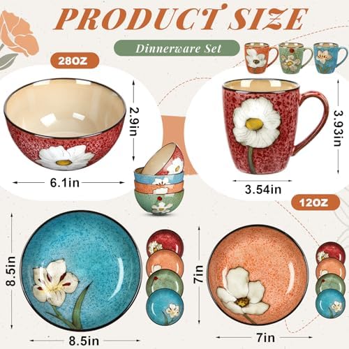 Qinyoung 16 Pcs Dinnerware Set Reusable Kitchen Bowls Plates and Mugs Set Ceramic Bowls Deep Plates Coffee Mugs Dishwasher, Microwave, Oven Safe for Breakfast Lunch Dinner Tea Party, Service for 4 - Image 3