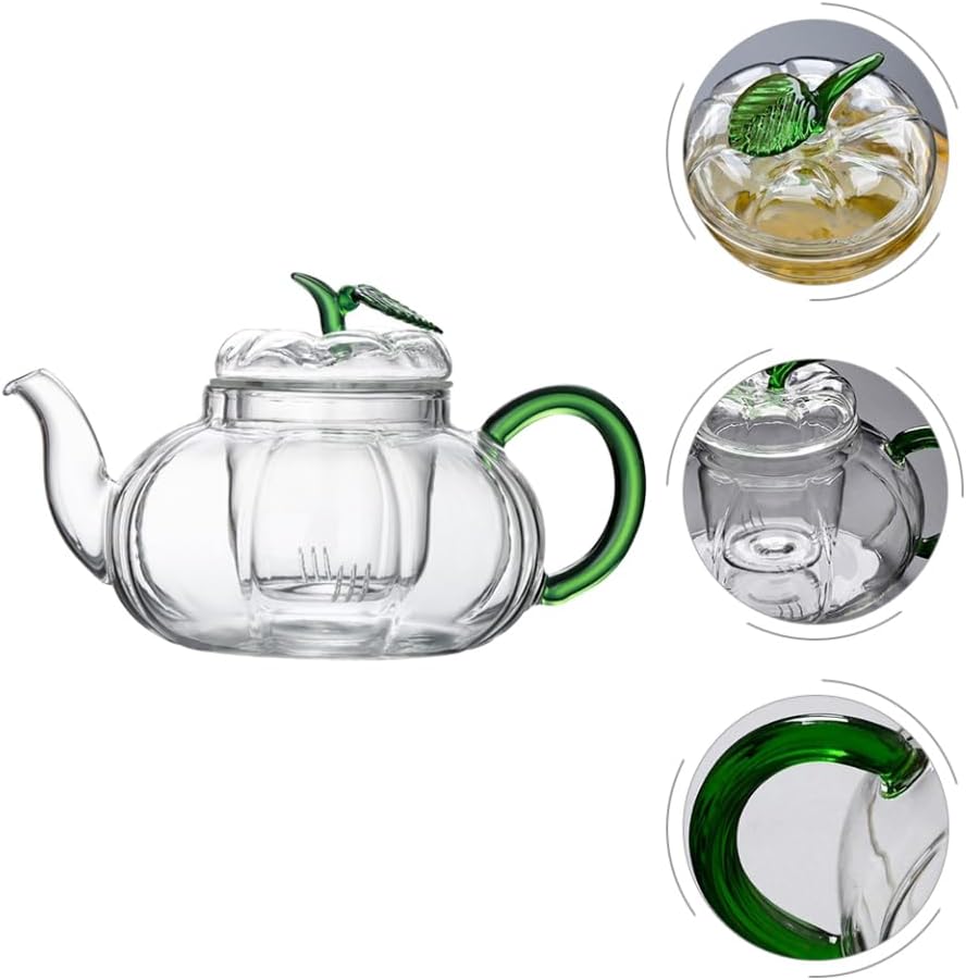 MAGICLULU Creative Pumpkin Shaped Heat Resistant Glass Teapot with Removable Infuser Kung Fu Tea Maker for Loose Leaf Tea Elegant and Easy to Clean Glass Infuser - Image 3