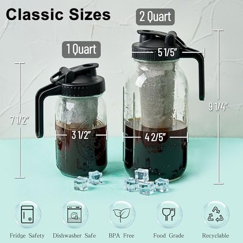 GOSCHE 32oz Glass Pitcher with Lid, Wide Mason Jar for Coffee, Black - Image 3