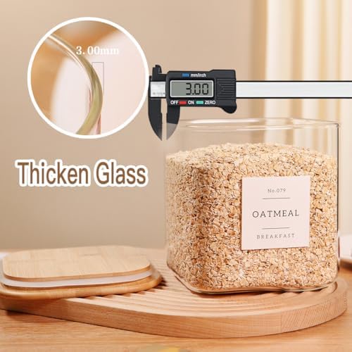 2 Pack Square Glass Flour and Sugar Containers with 132 Kitchen Pantry Labels - Thicken 85 FL OZ Large Glass Storage Jars with Airtight Bamboo Lid - Big Food Canisters for Cookies, Candy, Tea, Coffee - Image 4