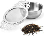 Tea Filters Tea Infusers Double Ear Handles Spice Filter Loose Leaf with Drip Bowl Tea Strainer Durable Reliable Stainless Steel Teaware (Color : Gold) - Image 3