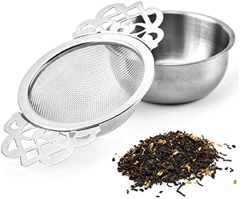 Tea Filters Tea Infusers Double Ear Handles Spice Filter Loose Leaf with Drip Bowl Tea Strainer Durable Reliable Stainless Steel Teaware (Color : Gold) - Image 3