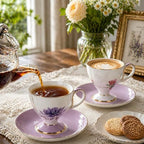 KAMMAK Tea Cups Set of 2,Ceramic Floral Pattern Demitasse Cup - Image 7