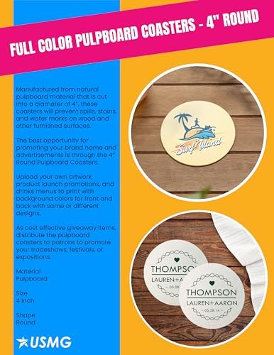 Full-Color 4" Round Pulpboard Coasters for Bars, Restaurants, Cafes - Add Your Custom Logo or Imprint (80 PT, Qty 50) - Image 2