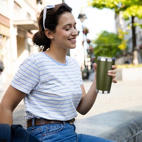20oz Tumbler with Straw and Brush, Stainless Steel Vacuum Insulated tumbler, Double Wall Insulated Coffee Tumbler for Outdoor, Home, Travel,Office (Army Green,4pcs) - Image 6