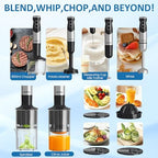 6 in 1 Professional Immersion Blender, Heavy Duty Hand Blender with 12-Speed & 10 Attachments, 20OZ Food Chopper, Whisk, Potato Masher, Juicer, Milk Frother Electric Handheld Mixer - Image 2