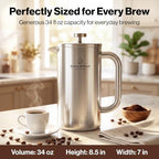 EDELHAUS Stainless Steel French Press Coffee Maker - Plastic-Free, 34 oz - Image 2