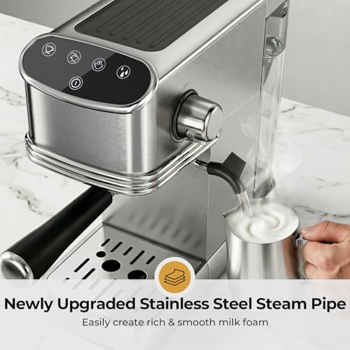 Kismile Espresso Machine 20 Bar, Small Coffee Maker with Milk Frother, Stainless Steel Coffee Machine with 45oz Removable Water Tank for Cappuccino, latte, Silver - Image 3