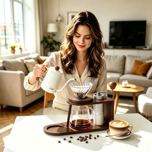 Bincoo Universal Coffee Stand, Acacia Wood Pour Over Coffee Caddy & Espresso Machine Stand, Coffee Bar Station Organizer Stand Caddy for Pour Over Maker & Manual Coffee Grinder - Image 2