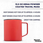 DISCOUNT PROMOS Kenai Powder Coated Travel Mugs 13.5 oz. Set of 6, Bulk Pack - Double Wall, Perfect for Coffee, Hot Cocoa, Other Hot & Cold Beverages - Red - Image 3