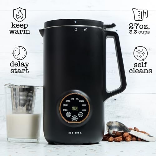 Rae Dunn 8-in-1 Nut & Plant Milk Maker – Almond, Oat, Soy & More – 800ml Cold / 700ml Hot – Automatic, Delay Start, Self-Clean – Includes Stirrer, Measuring Cup & Brush, Black - Image 4