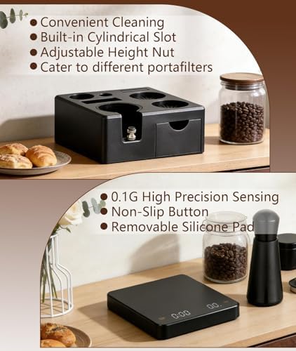 10 PCS Espresso Accessories Kit - 51mm Espresso Tools Set with WDT Tool, Espresso Tamper, Tamping Station, Coffee Distributor, Dosing Funnel, Puck Screen, Latte Art Pen,Stencils & Coffee Scale - Image 3