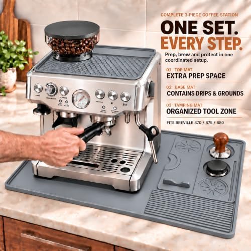 angelle 3-Piece Silicone Coffee Mat Set Compatible with Breville Barista Express BES870 BES875 and Touch BES880, 24 x 16 in Espresso Machine Base, Top Protector and Tamping Pad, Gray - Image 2
