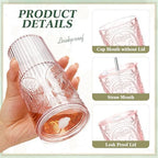 8 Set Vintage Tumbler with Lid and Straw, Iced Coffee Cup, Pink - Image 3