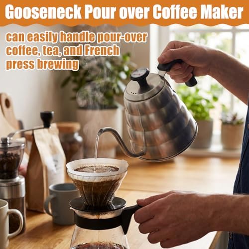 2 Sets Tea Kettle with Thermometer Pot and 2 Pcs Brushes, 40 Fl oz Stainless Steel Gooseneck Pour over Coffee Maker Teapot Pour over Coffee Kettle, 1200ml for Home Kitchen Camping - Image 4
