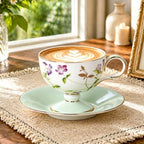 KAMMAK Tea Cups Set of 2,Ceramic Floral Pattern Demitasse Cup - Image 6