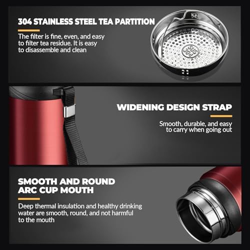 40 oz Smart Water Bottles with Digital Temperature Display Coffee Tea Infuser Bottle LED Thermal Cup Double Walled Vacuum Insulated Stainless Steel Flask Leak Proof Travel Mug Keep Warm (red) - Image 6