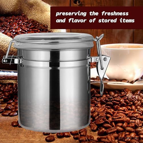 113 fl oz / 2400ml Stainless Steel Vacuum Seal Coffee Canister With Clear Lid,Measuring Spoons Set - Image 2