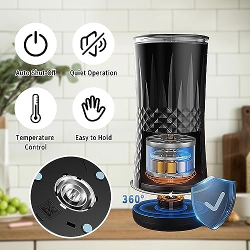VRORFUN Electric Milk Frother and Steamer, 4-in-1 Automatic Milk Frother and Warmer Heater, Hot and Cold Milk Foam Maker for Coffee, Latte, Cappuccino Silent Operation, Black - Image 4