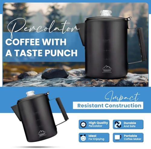 Toughty Yosemite Stovetop Coffee Percolator, 9 Cup, Black Matte - Image 2
