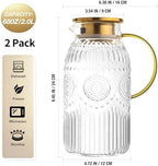 Amzcku Glass Pitcher with Lid 68oz 2L Vintage Water Carafe Beverage 2Pack - Image 2