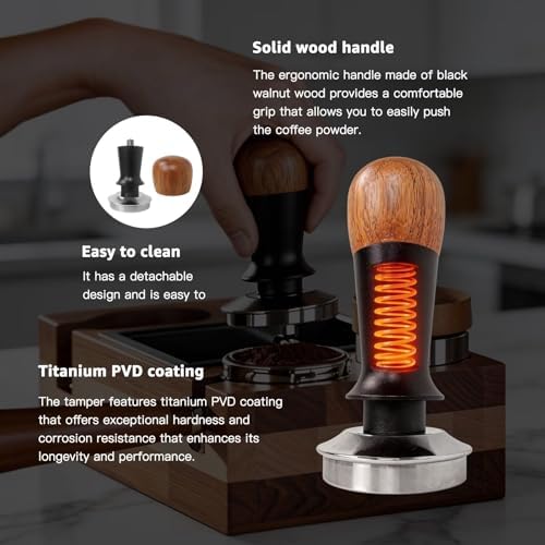 Spring-Loaded Tamper V4 53.3mm for Breville Sage 54mm Portafilters - Titanium PVD Flat Base, Interchangeable Springs, Walnut Handle - Image 5