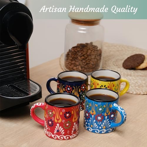 Ceramic Espresso Cups, 5 Oz Espresso Cups Set of 4, Handmade Espresso Cup, 2.75 Inch Espresso Mugs, Multicolor Demitasse Cups, Microwave & Dishwasher Safe Espresso Mugs, Coffe Mug (SULTAN'S GARDEN) - Image 3