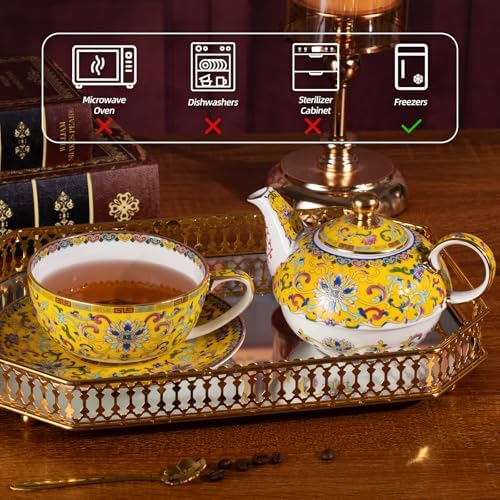 KAMMAK Tea for One Set, Ceramic Teapot, Bone China Tea Set, Cup and Saucer - Image 6