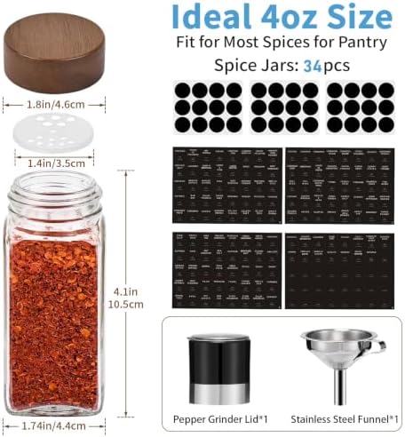 Yangbaga Glass Spice Jars with Labels, 34pcs 4oz Seasoning Organizer Jars - Image 4
