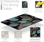 Set of 4 Heat Resistant Cork Placemats for Dining Table with Free Set of 4 Matching Drink Coasters Sage Green Marble Design 16 x 12 Inches Cork Backed Hard Placemats (Blue Gold Botanical) - Image 2