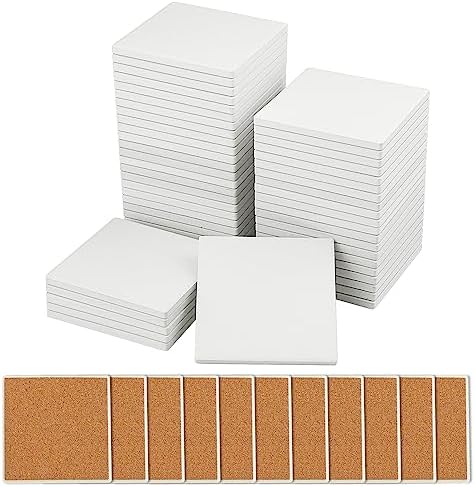 50 Pieces 4 Inch Blank Ceramic Coasters, Unglazed Ceramic Tiles Coasters, Ceramic Tiles with Cork Backing Pads for Painting, DIY Crafts, Mosaics, Square, White.by GNIEMCKIN. by GNIEMCKIN