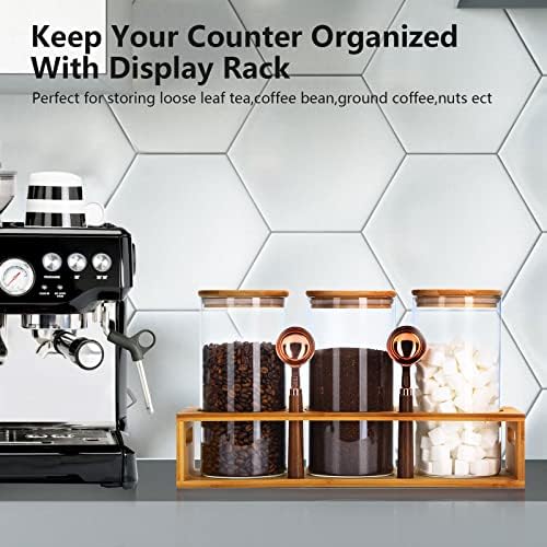 ZOMUIA Glass Coffee Containers Airtight Coffee Bean Storage Canisters with Shelf, 3Pcs 44oz Coffee Station Organizer, Kitchen Food Storage Jars for Sugar, Candy, Oats, Nuts - Image 2